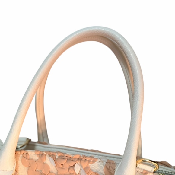 Betsey Johnson Pink and Cream Floral Tote Purse Crossbody & Fuzzy Keychain - Picture 11 of 14